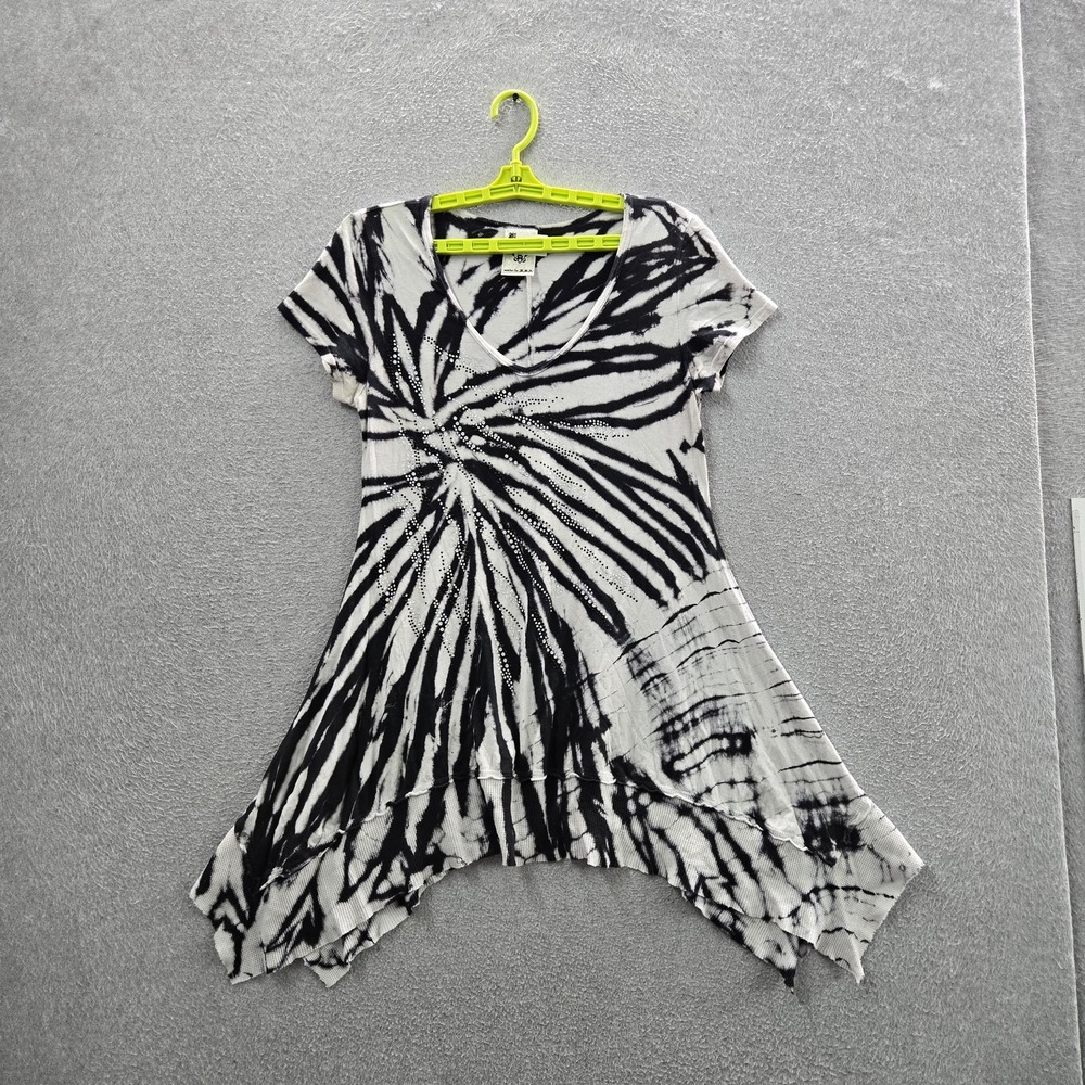 Vocal Women Dress M Black Tie Dye Asymmetric Hem Rhinestone V-Neck Flowy